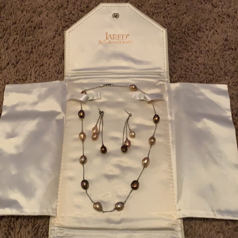Genuine Chocolate Pearl Necklace and Earring Set